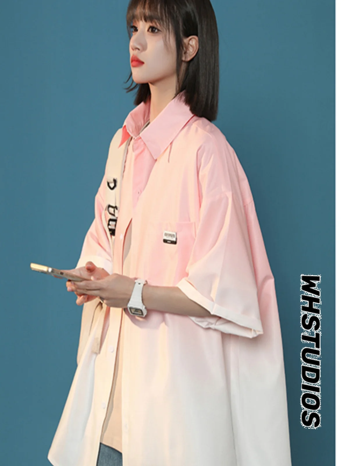 

Men's Summer Thin Sun Protection irt ort Sve adient Color Couple's Clothing Workwear Jaet Loose Fit Youth Faion