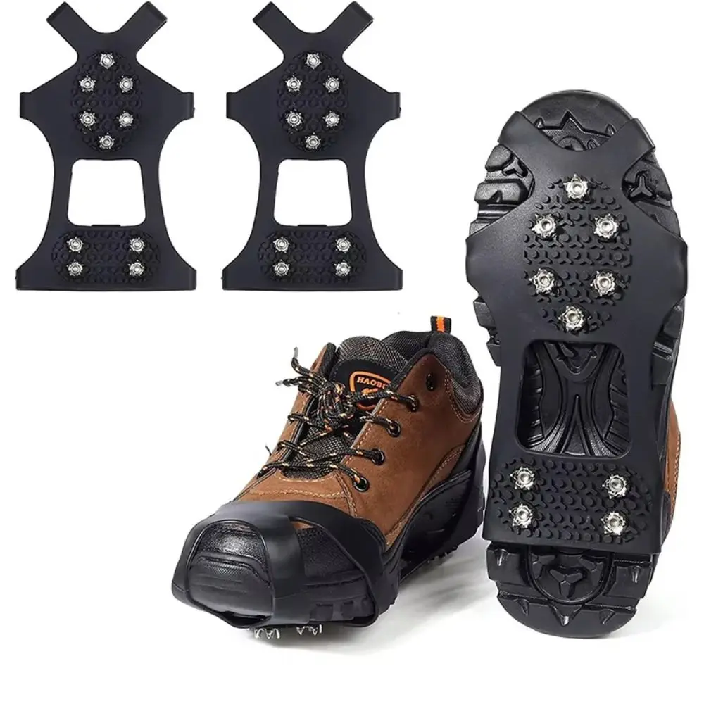 1Pair 10 Teeth Ice Grippers Non-slip Wear-resistant Ice Snow Shoes Spikes Gripper Snow Spikes for Snow Walking Climbing Shoes