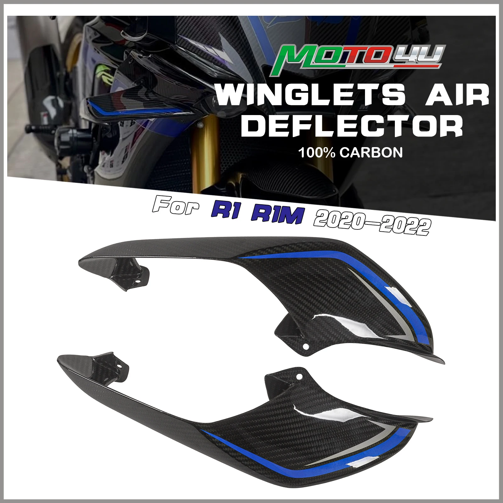 

Углеродное фиксированное крыло для Yamaha R1 2020-2022 3K, обтекатель для мотоцикла, аэродинамический Корпус 100%, двустороннее углеродное волокно