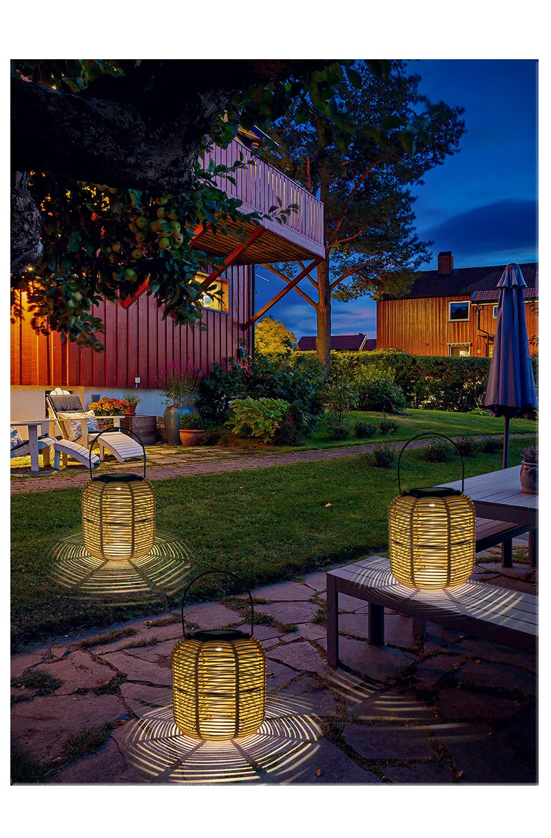 D5 Outdoor Solar Lamp Rattan Lantern Courtyard Balcony Garden Solar Decoration Lights Creative Atmosphere Lamp Bamboo Chandelier