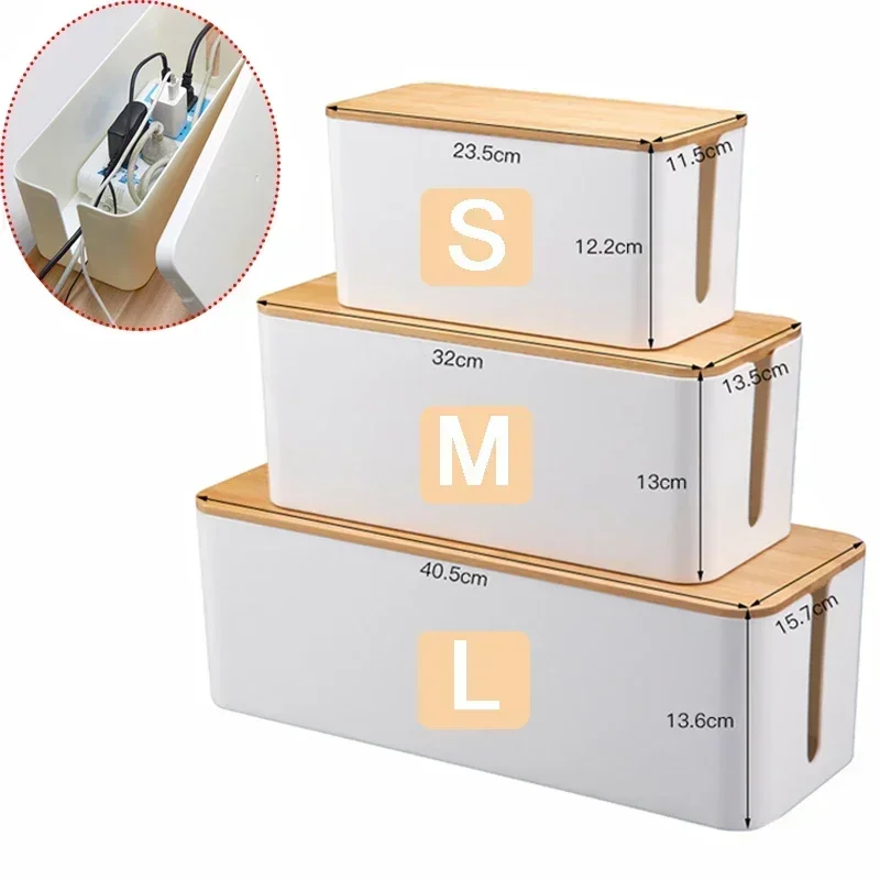 Cable Storage Box Power Strip Case Wooden Power Line Wire Management Organizer Anti-Dust Charger Socket Network Line Storage Bin