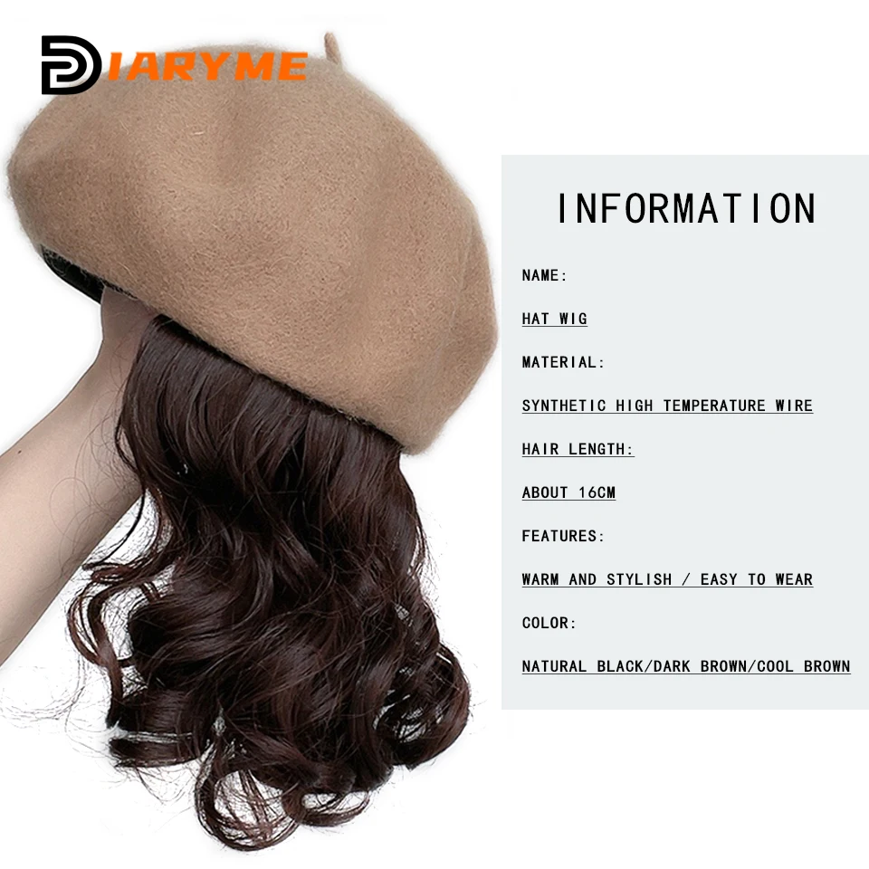 Hat Wig Synthetic Short Curly Wavy Hair Wigs With Hat Berets Cap Wig Hair Extension Black Brown Wig Cap Heat Resistant Wire