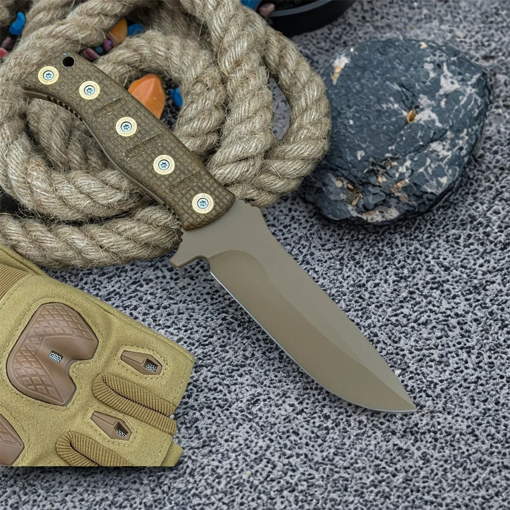 

Multi-Functional BM 375 Fixed Blade Knife D2 Steel Blade with Micarta Handle Outdoor Hunting Military Tactical Tool with Sheath