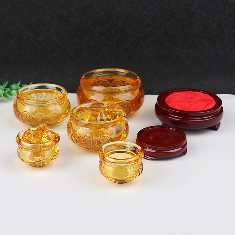 Feng Shui Chinese Crystal Gold Ingots Wealth Treasure Bowl Statue Decoration