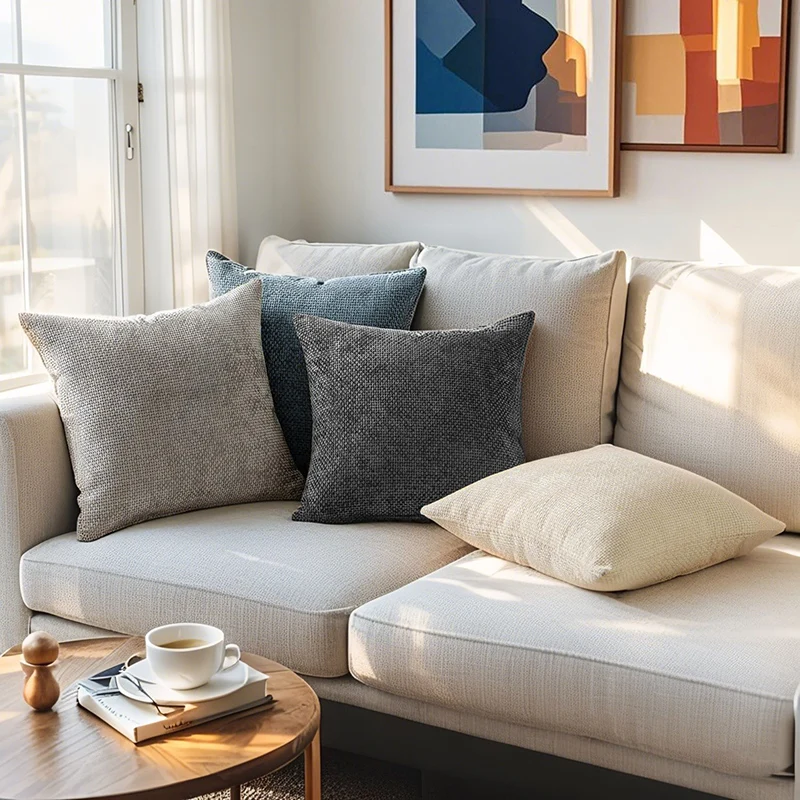 Coarse Needle Chenille Pillow Cover With Cross Weave Simple Plain Color Cushion Soft Sofa Cushion Cover