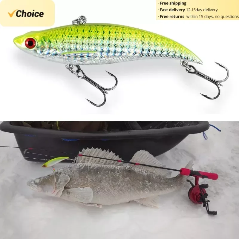 TSUYOKI Vika 90S Ice Fishing Vib Lures, Artificial Sinking Bait, Winter Vibration, Bass, Pike, Smith Bay Blue 90HS, 90mm, 18g