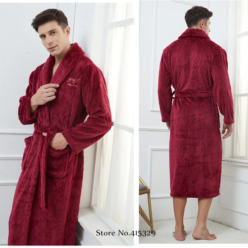 Big Size 3Xl 4Xl Coral Fleece Bathrobe Shower Peignoirs Kimono Robe Gown Winter New Men\'s Homewear Loose Thicken Nightwear