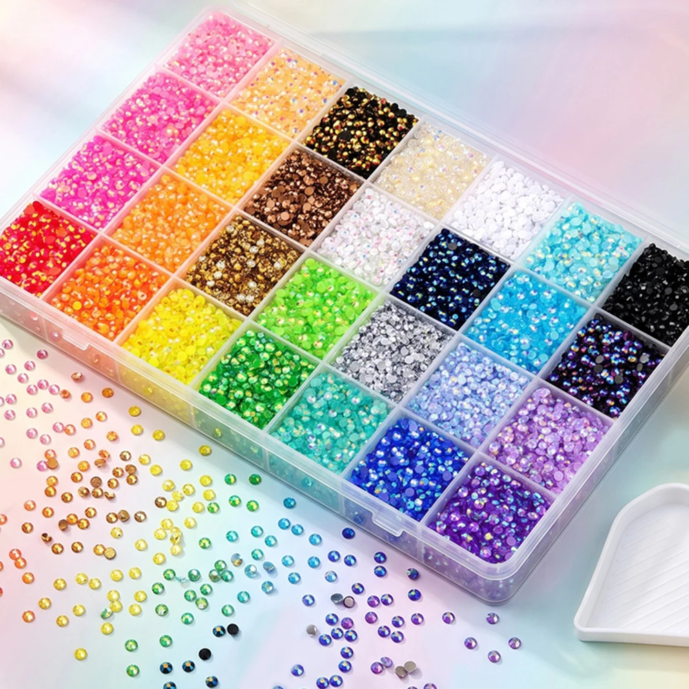 3/4/5mm 28-Color Bedazzling Kit Ab Resin Jelly Flat-Back Rhinestone Set Diamond Decoration Crystal Mixed Color Gems Suitable for DIY Phone Cases, Clothing, Water Bottles, Decorations, Crafts, Fabric Clothing, Shoes and Hats, Holiday Gifts, Art