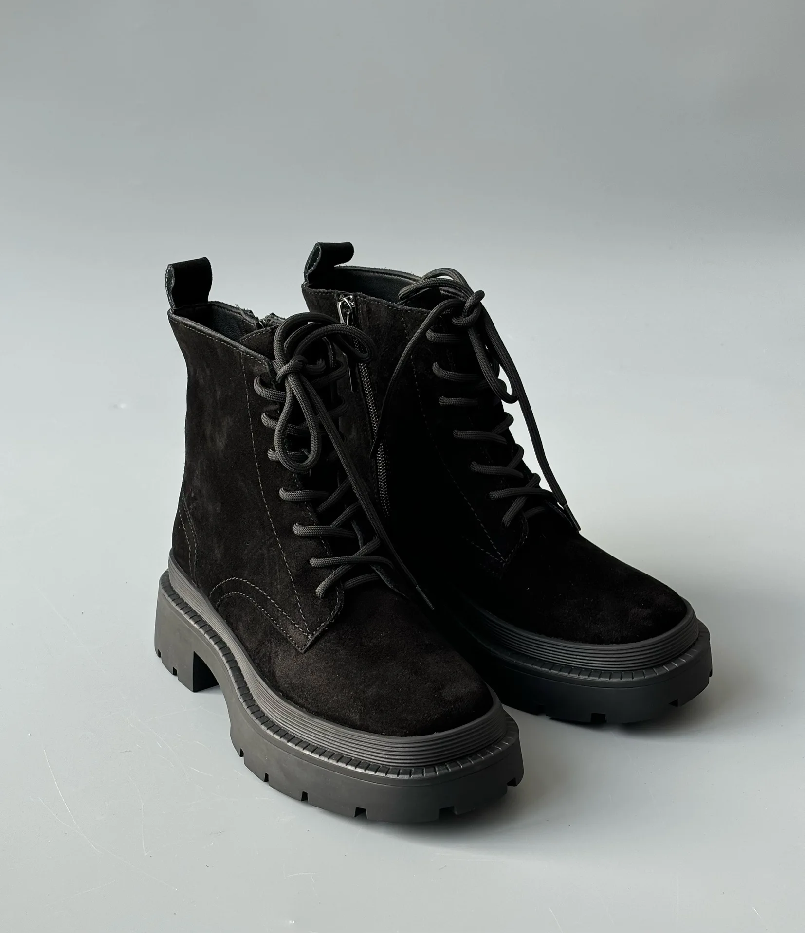 Dave & Di-Botas de salto médio feminino de camurça de vaca, sapatos minimalistas para senhoras, confortáveis botas de inverno, 4cm, nova moda, 2024