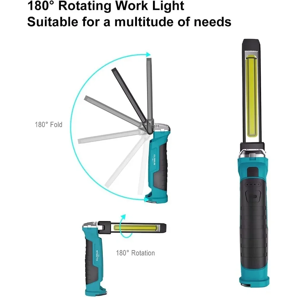 KLARUS WL1 LED 550 lumen Micro USB Rechargeable Work Light 180 Degress Rotate Foldable 7 Light Mode COB Flashlight with battery