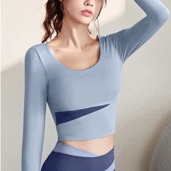 Long Sleeve Sports Shirts Fitness Yoga Wear Color Blocking Gym Top Sportswear for Women Gym Female Slim Fit Running T Shirt