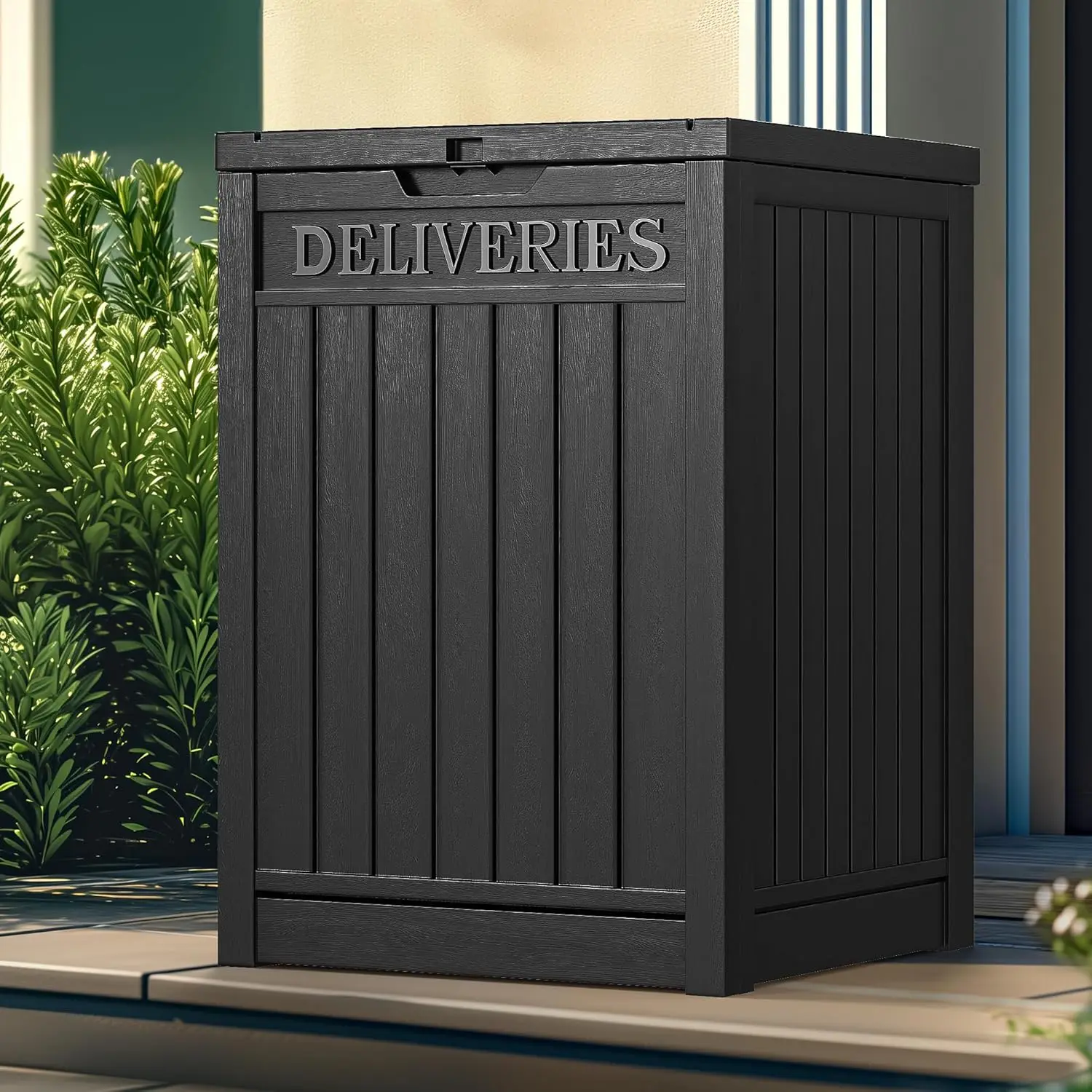 

51 Gallon Secure Lockable Resin Package Delivery Box for Porch & Curbside, Black Deck Container