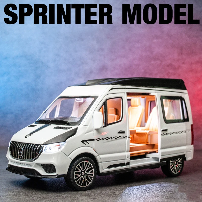 1:24 Alloy Bus Sprinter MPV Van Alloy Toy Car Diecast MPV Model Sound Light Pull Back Children Gift Boys For Toys