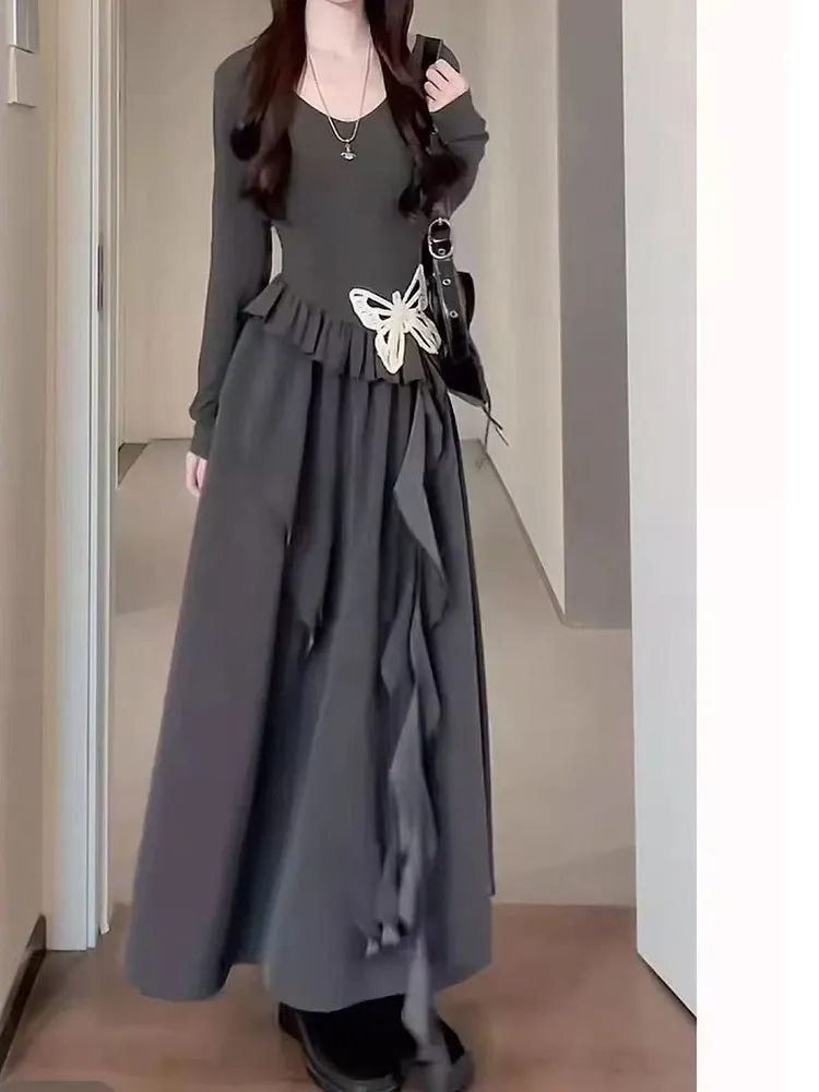 

Элегантное асимметричное платье Hebe Style с длинным рукавом для осени и зимы, с эффектом утяжки талии и плиссированной юбкой, подходит для ношения под пальто, для женщин