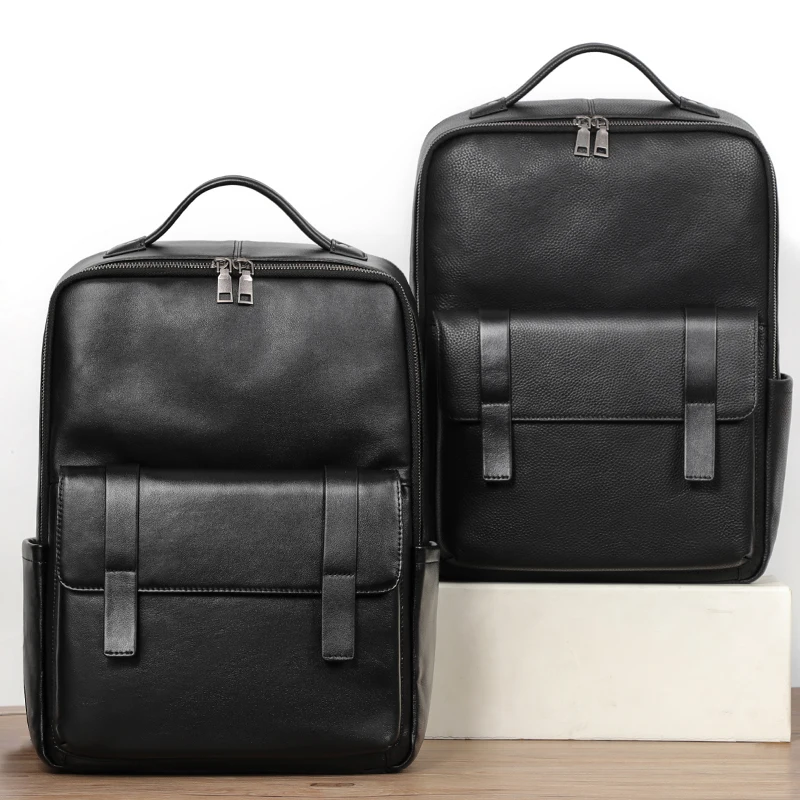 Zaino da uomo in vera pelle Borsa per laptop da 15,6 pollici di grande capacità Design alla moda Zaino con tasche multiple Borse da scuola per uomo