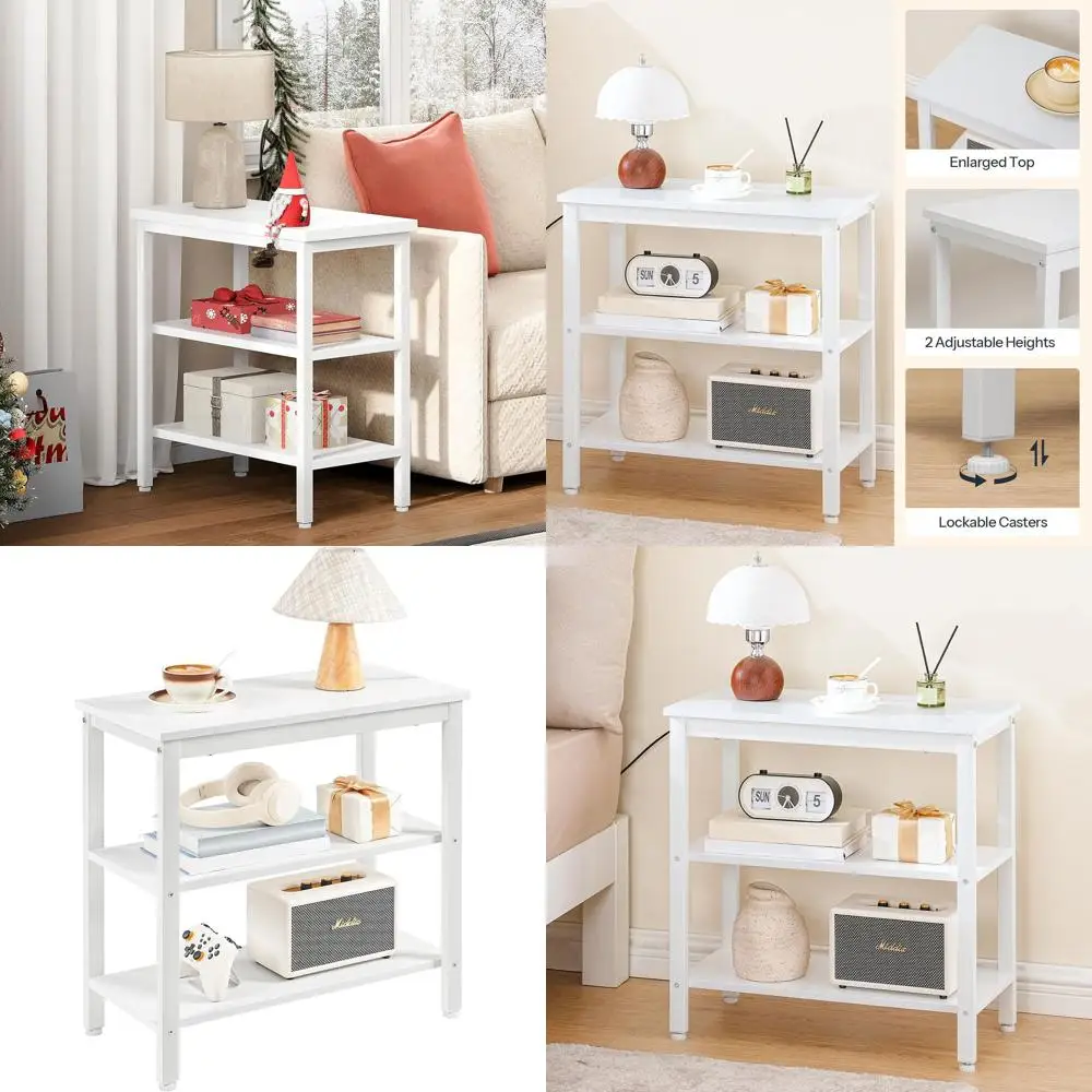 

3-Tier Rustic End Table, Compact Storage Nightstand for Small Spaces, Easy Assembly, Suitable for Living Room and Bedroom, White