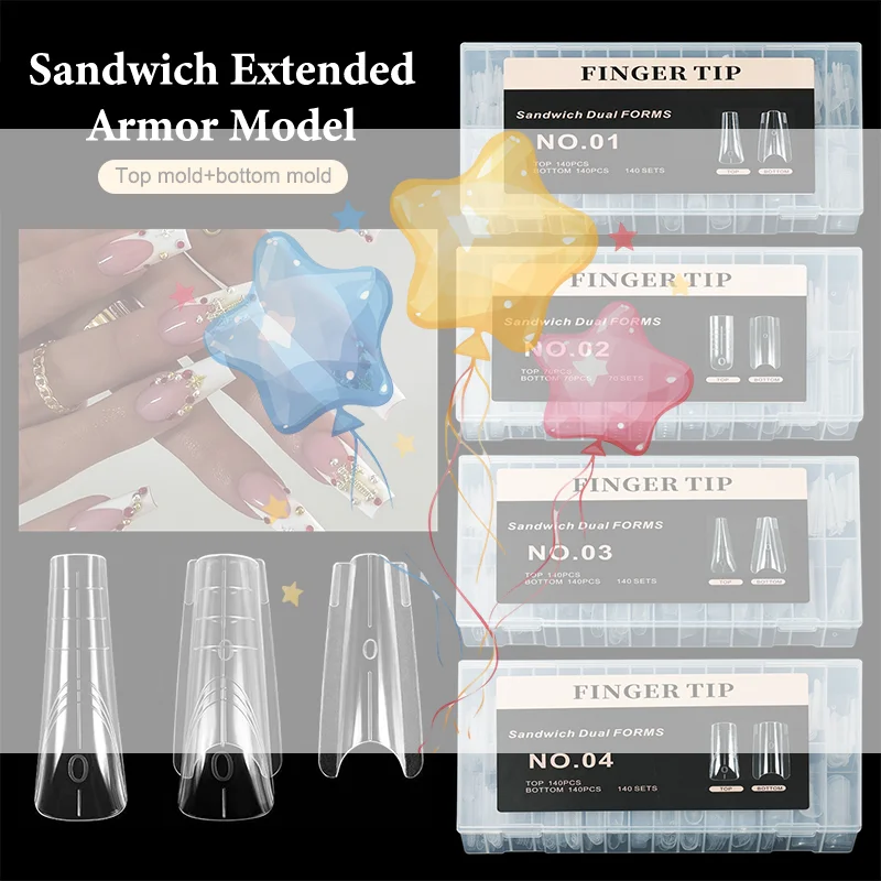 280 قطعة ساندويتش أشكال مزدوجة وصلات لإطالة الأظافر قالب علوي نعش اللوز أكريليك قوالب سفلية 14 أحجام أشكال أظافر