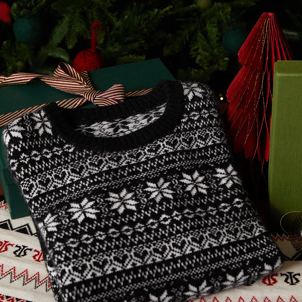 LILYSILK Cashmere maglione di fiocchi di neve per le donne 2023 regalo di natale Fair Isle Print abbigliamento per feste idee regalo di natale