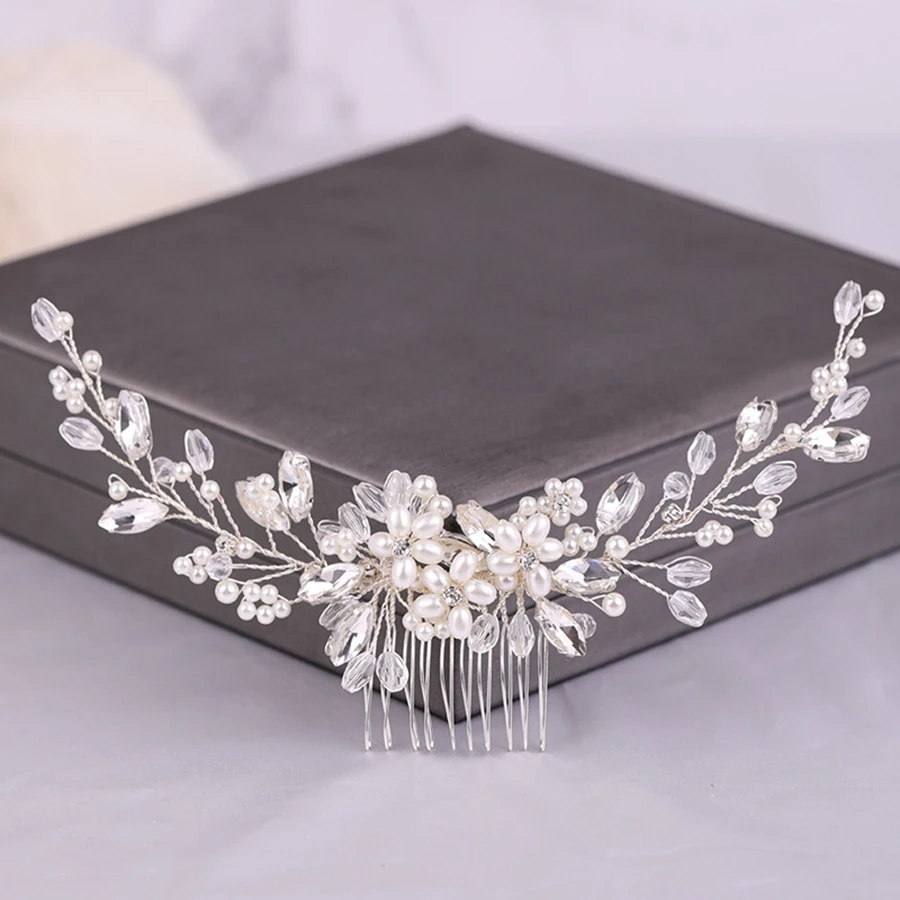 Color Crystal Pearls Wedding Hair Combs Miraculous Women Headbands Accessories Flower Bridal Headpiece Clip Bride Jewelry Gift