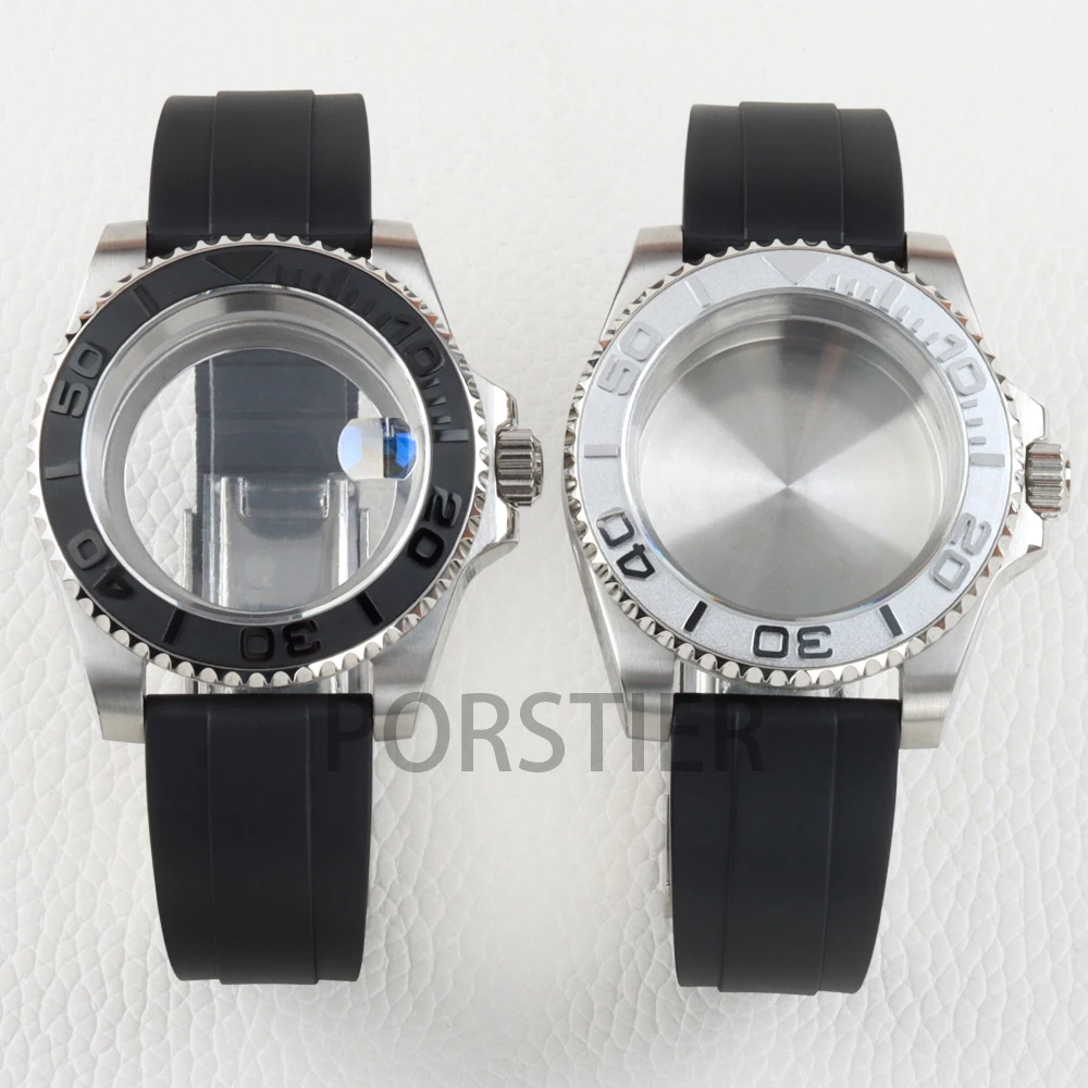 NH35 Watch Case 40mm Stainless Steel 10ATM Waterproof Sapphire for Yacht-Master NH34 NH35 NH36 NH38 Movement Rubber Strap