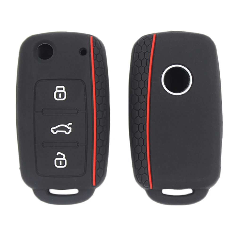 Silicone Car Key Protection Shell Bag Keys Full Cover 3 Buttons Car Key Cover Case Protector for VW Polo Phaeton Skoda Seat Bora