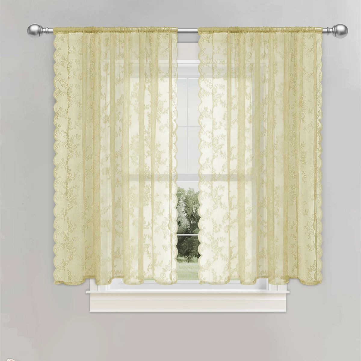 1pc Romantic Lace Sheer Curtain Rod Pocket, Flower Design Window Curtains for Living Room Bedroom Home Decor, Window Screening