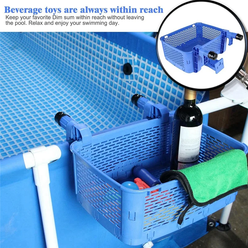 

Thickened Poolside Storage Basket With Adjustable Handle - Multi-Functional Pool Accessories (Robin Blue)