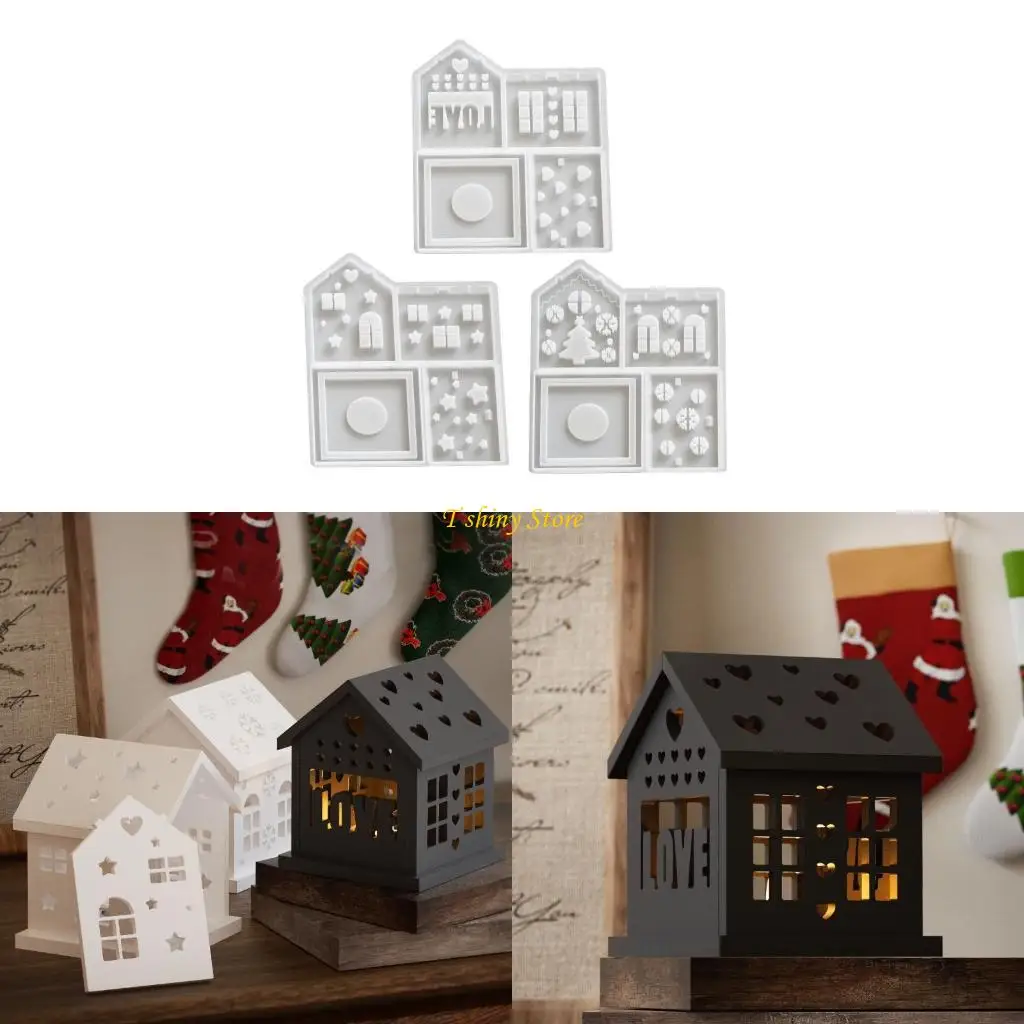 

N58F Crafting Molds Unique House Night Light Stand Molds Silicone Molds Resin Art Moulds Silicone Texture for Craft