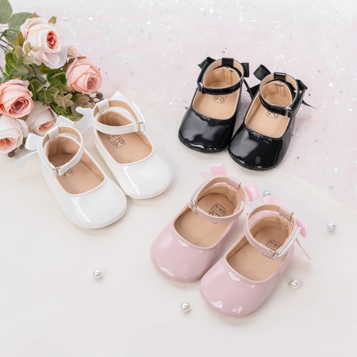 Baby Mädchen Mary Jane Ballerinas aus Lackleder mit Schleife, Prinzessinnen-Kleiderschuhe, rutschfeste weiche Sohle, für Kleinkinder, Prewalker, Party – Detail 4