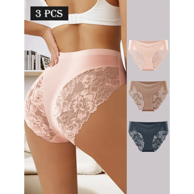 

3 шт./компл. женские трусы, сексуальные кружевные трусики со средней посадкой, круглые крутые полупрозрачные удобные дышащие женские трусики