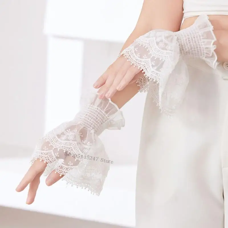 刺繍花レーススリーブ装飾的な手首カフスアームスリーブ女性用ワードローブ衣装エンハンスメントH7EF