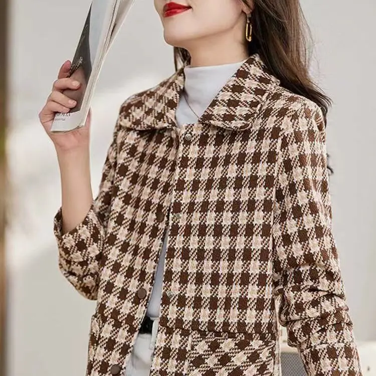 Short and Stylish Plaid Jacket for Women's Clothing Korean Version Top Thousand Bird Plaid Upper Garment