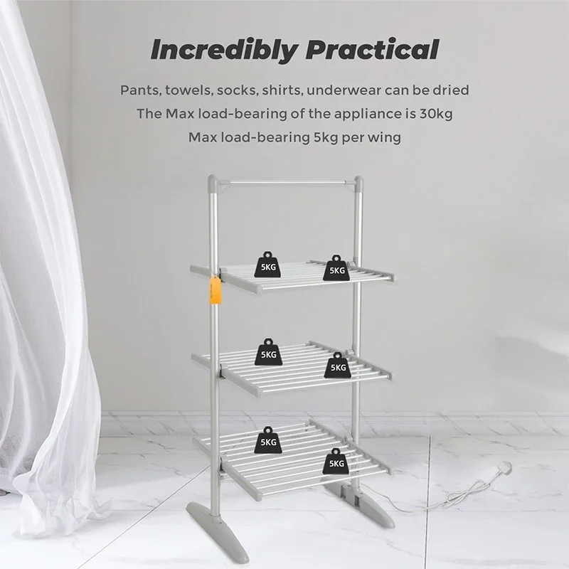 300W Three-Tier Drying Rack—For Home Clothing and Towels, Dehumidification, Constant-Temperature Heating