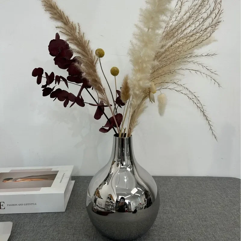 Modern Stainless Steel Vase for Dried Flowers Minimalist Metal Flower Holder Home Decor Ornament for Dining Table Living Room