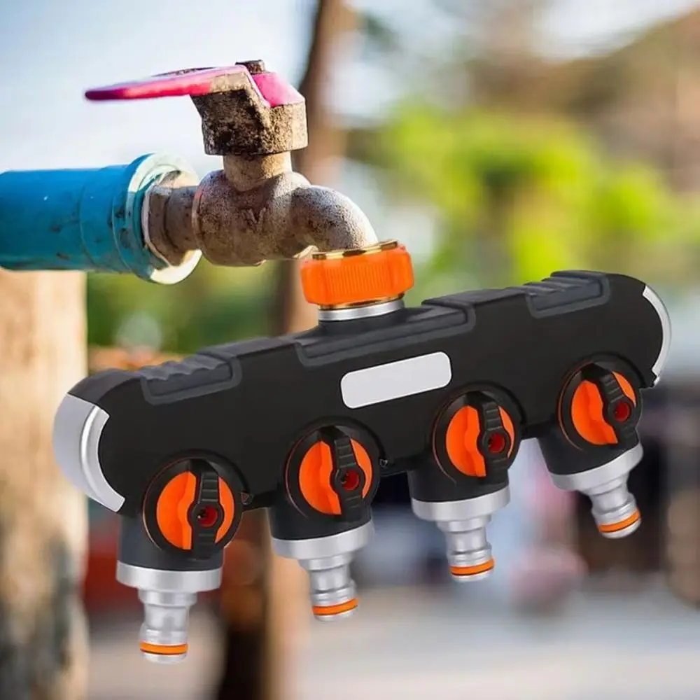 

4 Independent Switches Garden Hose Splitter Tap Connector Splitter Design 4-Way Faucet Diverter Robust Valve Durable Material