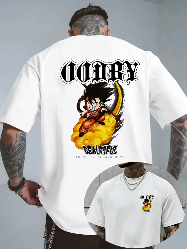 Bandai Dragon Ball: Childhood Goku on The Flying Nimbus Men's 100% Pure Cotton T-Shirt Premium Anime-Print Luxury Men's Apparel