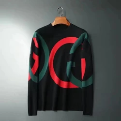 Light Luxury Men's Knitted Pullover Autumn/Winter New Letter Embroidery Long Sleeve Korean Trend Casual Fashion Warm Men Sweater