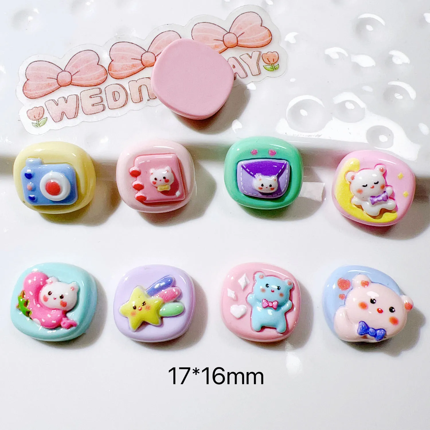 20Pcs New Cute Resin 16*17mm Mini Cartoon Cat Meteor Series Flat Back Manicure Parts Embellishments For Hair Bows Accessories