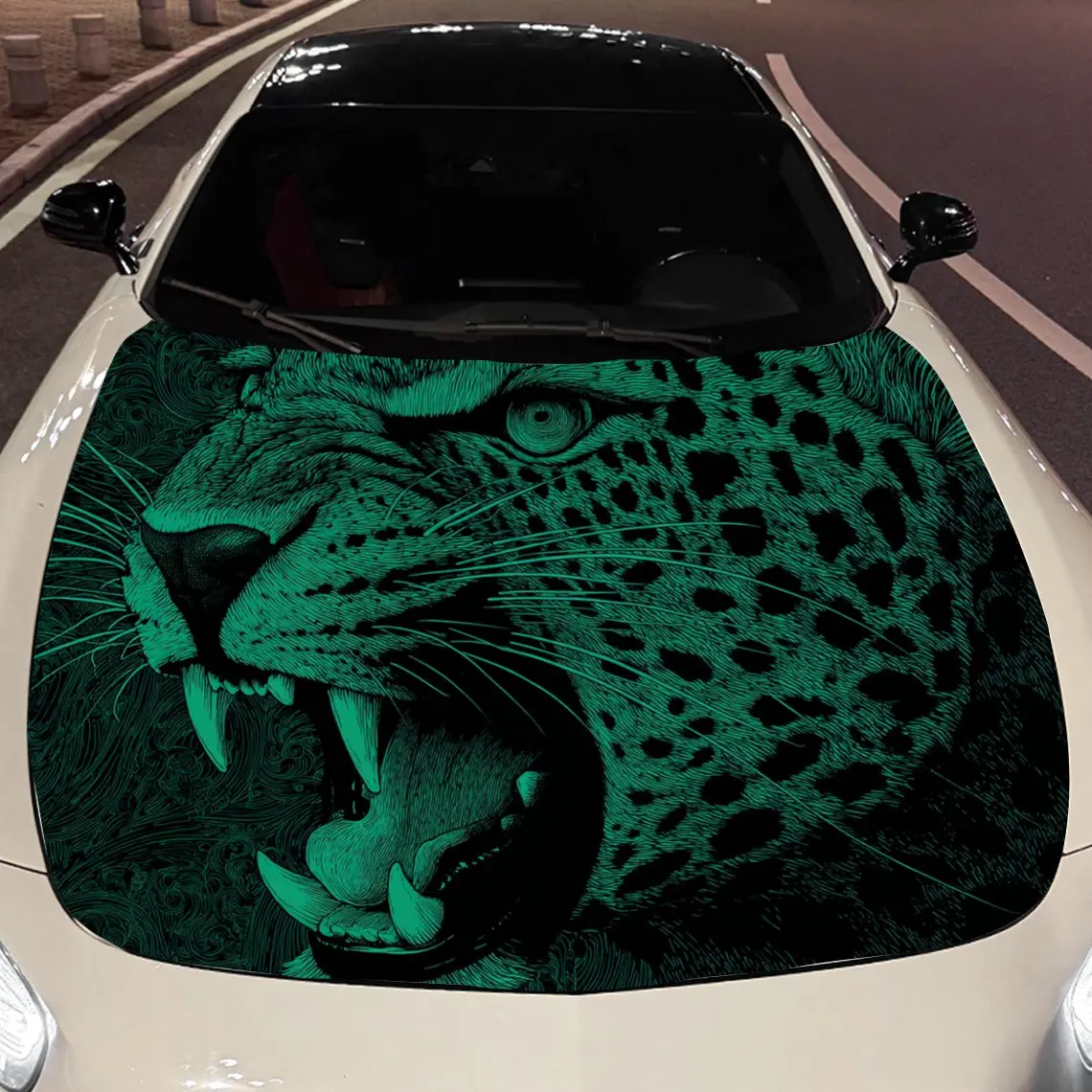 Roaring Leopard Car Hood Vinyl Stickers Car Surface Protection Decal Car Decoration Cover Vinyl Wraps Waterproof Self-adhesive A