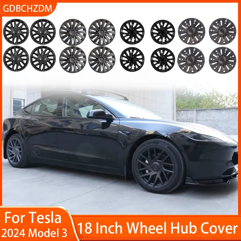 4PCS For TESLA Model 3 2024 Vehicle Full Coverage Blade Wheel Cover Cap 18 Inch Hubcaps Automobile Replacement Accessories