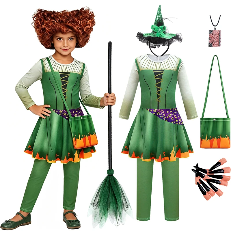 Sanderson Sister Winifred Witch Halloween Cosplay Children's Costume Carnival Party Girls Outfits Stage Performance Kids Clothes