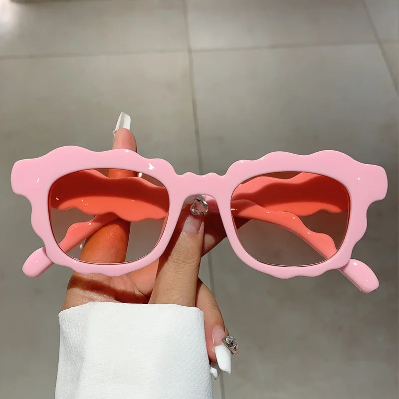 Luxury Brand Designer Vintage Wave Flower Pink Sunglasses Women For Men Sun Glasses Trendy Punk Popular Sexy Cute Eyeglasses