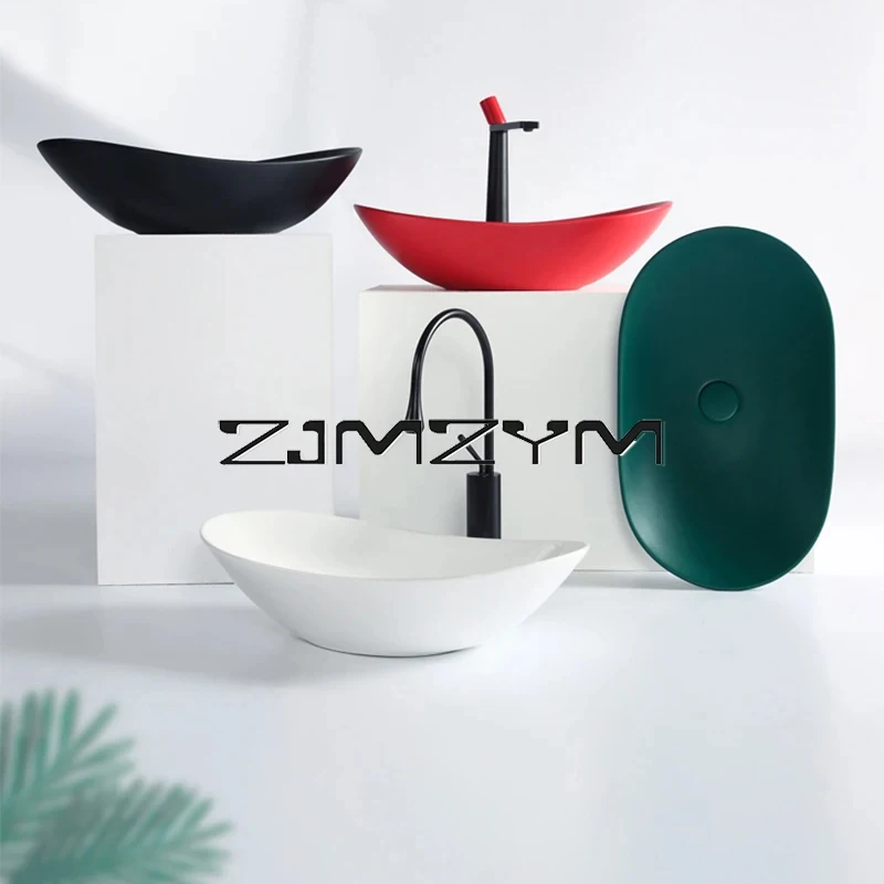 Nordic Ceramic Vessel Sink Vanity Bowl Oval Bathroom Table Sink Lavatory Balcony Art Basin Above Counter Pedestal Washing Basin view 5