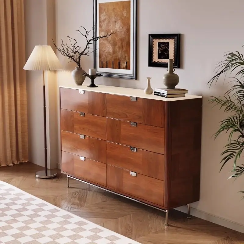 Solid wood bucket cabinet retro style eight bucket cabinet Bauhaus bedroom storage dining side cabinet floor modern simplicity