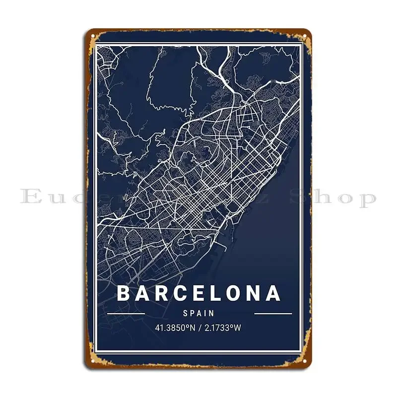 Mapa de la ciudad de Barcelona en placa metálica, cartel de metal para decoración de clubes, fiestas o murales