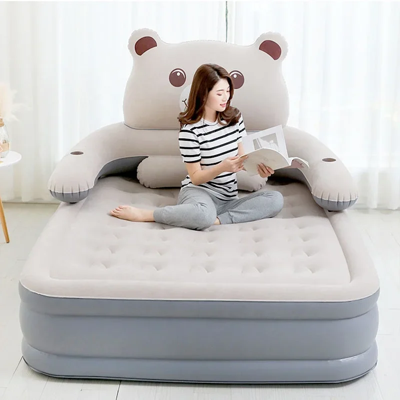 

Cartoon Bear Inflatable Travel Bed Camping Picnic Park Air Mattress Portable Lazy Couch Household Double Thickening Mat