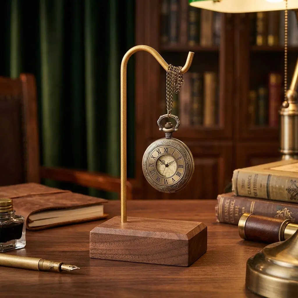 Pocket Watch Hanging Display Rack Wood Stand Broad Base Stable Desktop Collector Display Nightstand Office Holder