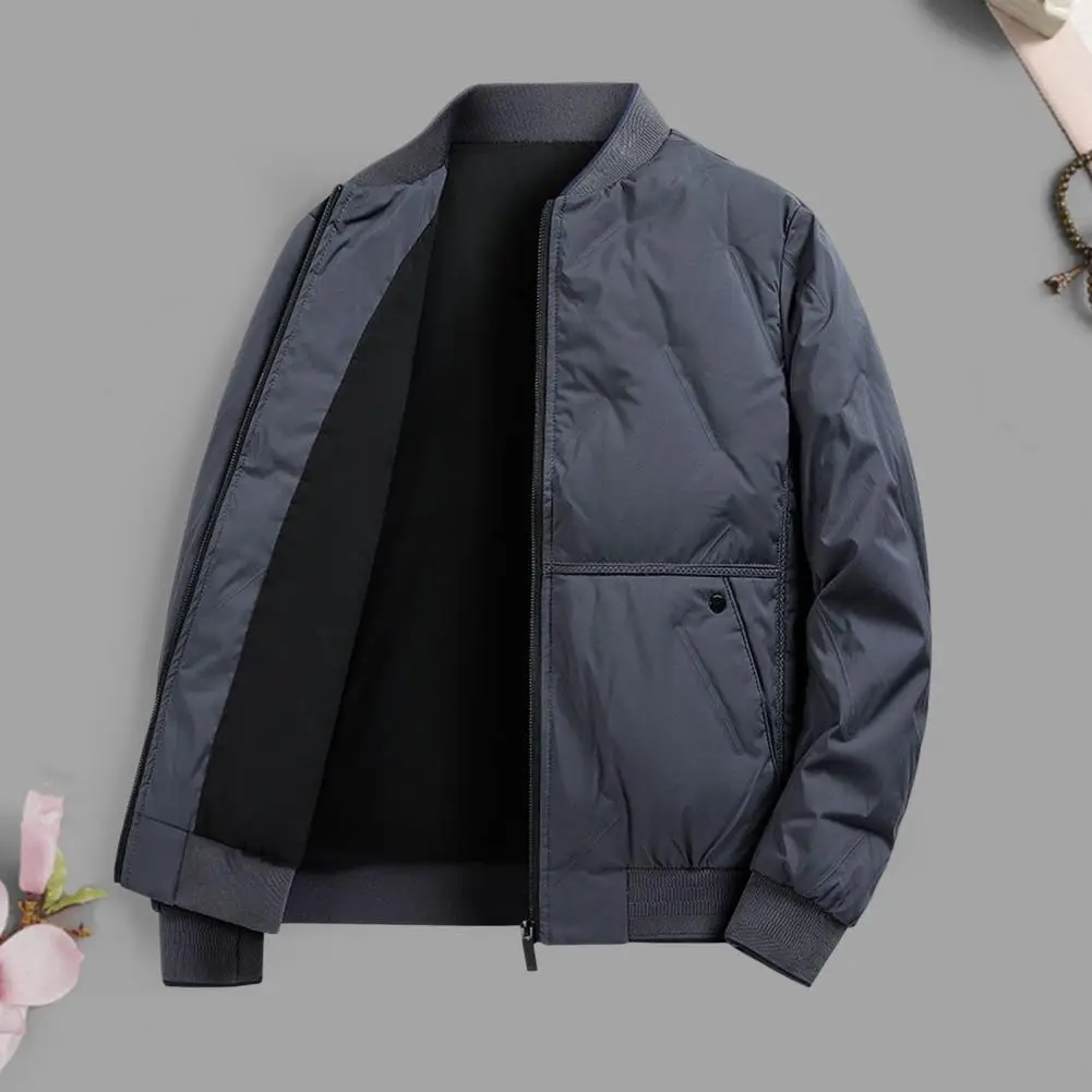 Chaqueta de pan para hombre, abrigo de algodón estilo béisbol de invierno con bolsillos y cuello levantado, ropa de abrigo cálida y gruesa para clima frío informal