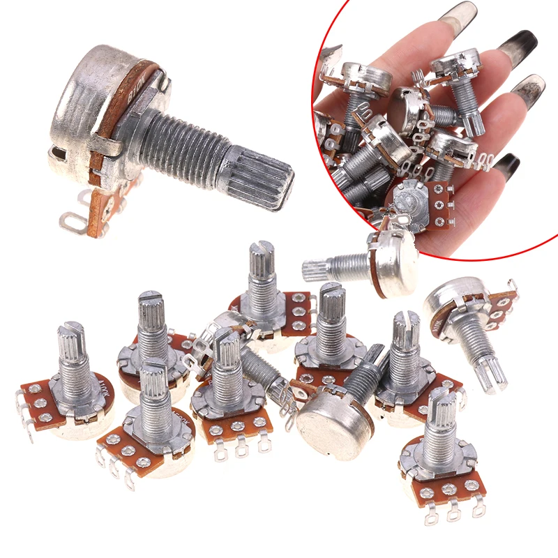 1pc A500K B500K A250K B250K A50K B50K A25K B25K Potentiometer Splined Small Pot Electric Guitar Bass Effect Amp Tone Volume18mm