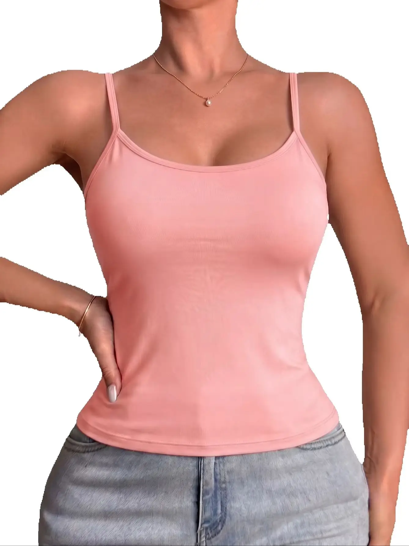 Damen-Camisole-Top mit integrierten Polstern, einfarbig, Basic, kabellos, Tank-Top, Alltags- und Sport-Ärmelloses-Top